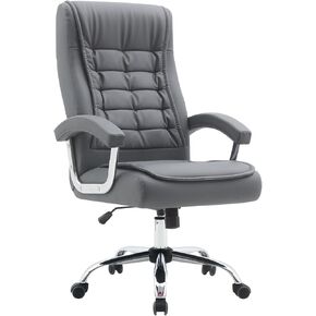 Executive Adjustable Leather Chair High Back Swivel with Padded Armrest 350lbs Load-Bearing Spring Seat Computer Desk Chair for Home Office (Khaki)
