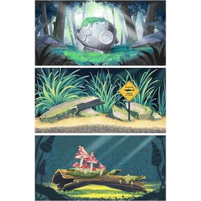 3 Pack Aquarium Background, 36x18 inches Polyester Aquarium Background, Cloth Fish Tank Background, Stone Statue Wooden & Mushroom Stump