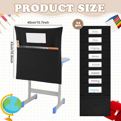 Sanwuta 24 Pack Classroom Crash Crash Pockets ، 15 × 17 بوصة أكياس تخزين الكتب للكرسي مع طلاب Slot Slot Pockets لمدرسة رياض الأطفال الابتدائية (Multicolor) in Kuwait