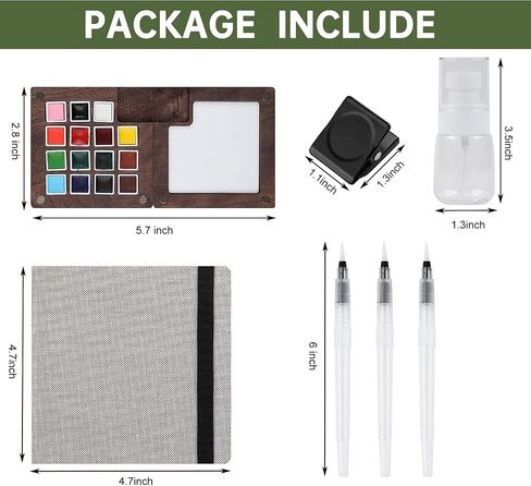 Portable Artist Watercolor Travel Paint Set Watercolor Palette Set Wooden Grid Paint Box Watercolor Paper Pad Watercolor Sketch Book Watercolor Brush Pens Painters Artists in Kuwait