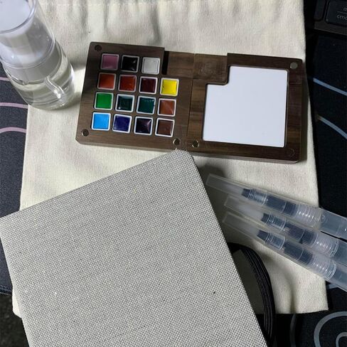 Portable Artist Watercolor Travel Paint Set Watercolor Palette Set Wooden Grid Paint Box Watercolor Paper Pad Watercolor Sketch Book Watercolor Brush Pens Painters Artists in Kuwait