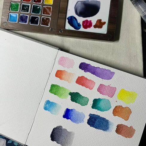 Portable Artist Watercolor Travel Paint Set Watercolor Palette Set Wooden Grid Paint Box Watercolor Paper Pad Watercolor Sketch Book Watercolor Brush Pens Painters Artists in Kuwait