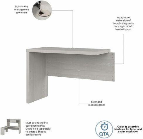 Pemberly Row 42W Desk Return/Bridge in Gray Sand - Engineered Wood in Kuwait