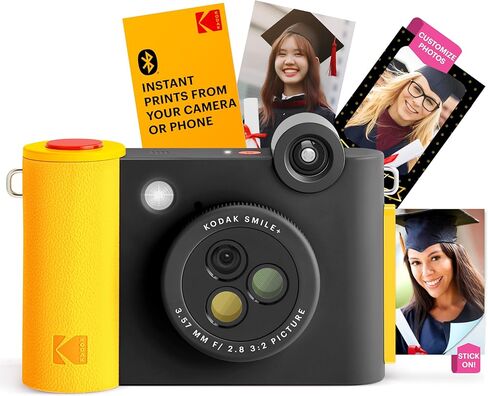 كاميرا KODAK Smile+ اللاسلكية للطباعة الفورية الرقمية مع عدسة متغيرة التأثير، ومطبوعات صور لاصقة مقاس 2x3 بوصة، وتقنية طباعة Zink، متوافقة مع أجهزة iOS وAndroid - أسود in Kuwait