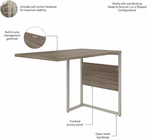 Pemberly Row 42W x 24D Desk Return/Bridge in Storm Gray - Engineered Wood in Saudi Arabia