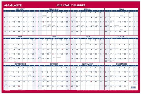 AT-A-GLANCE 2026 Erasable Calendar, Dry Erase Wall Planner, 36" x 24", Large, Vertical/Horizontal, Reversible, Includes Marker (PM262826) in Saudi Arabia