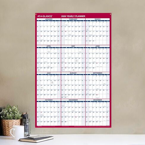 AT-A-GLANCE 2026 Erasable Calendar, Dry Erase Wall Planner, 36" x 24", Large, Vertical/Horizontal, Reversible, Includes Marker (PM262826) in Saudi Arabia