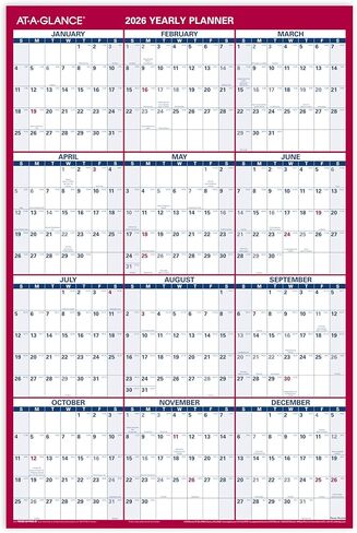AT-A-GLANCE 2026 Erasable Calendar, Dry Erase Wall Planner, 36" x 24", Large, Vertical/Horizontal, Reversible, Includes Marker (PM262826) in Saudi Arabia
