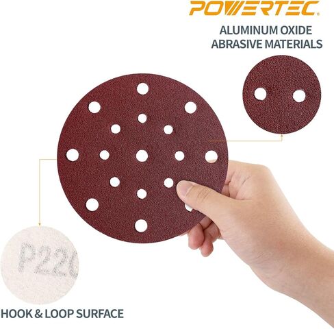 POWERTEC 4D125906-50، فتحات 5 × 9، قرص صنفرة 60 حبيبة | ورق صنفرة بخطاف وحلقة لماكينة الصنفرة Festool RO125 / ETS 125، آلات الصنفرة المدارية العشوائية - 50 حزمة in Saudi Arabia