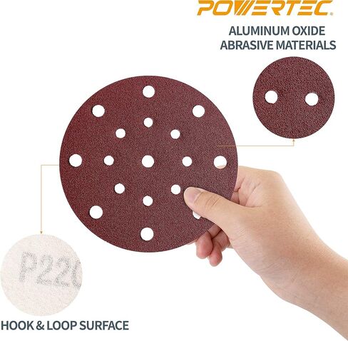 POWERTEC 4D125906-50، فتحات 5 × 9، قرص صنفرة 60 حبيبة | ورق صنفرة بخطاف وحلقة لماكينة الصنفرة Festool RO125 / ETS 125، آلات الصنفرة المدارية العشوائية - 50 حزمة in Saudi Arabia