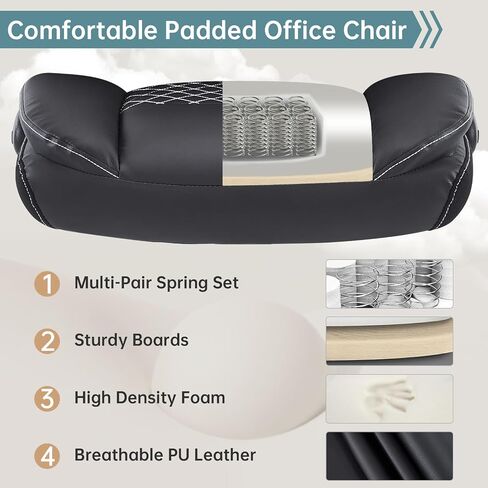 Leather Office Ergonomic Home Office Desk Chair, Back Support Swivel Executive Office Chair with Wheels and Flip-Up Armrests, Small Gaming Chair with Adjustable Rocking Function, Black in Saudi Arabia