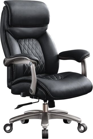 Big and Tall Office Chair with Wide Area Armrest, 600LBS PU Leather Executive Chair, Adjustable Lumbar Support 3'' Double Space Wheel, Managerial Home Desk Heavy Duty Office Chair (Black-A) in Kuwait