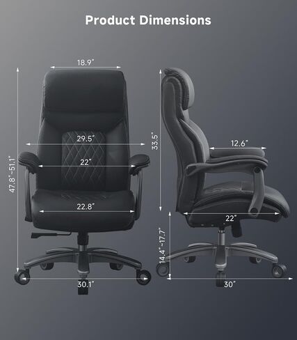 Big and Tall Office Chair with Wide Area Armrest, 600LBS PU Leather Executive Chair, Adjustable Lumbar Support 3'' Double Space Wheel, Managerial Home Desk Heavy Duty Office Chair (Black-A) in Kuwait
