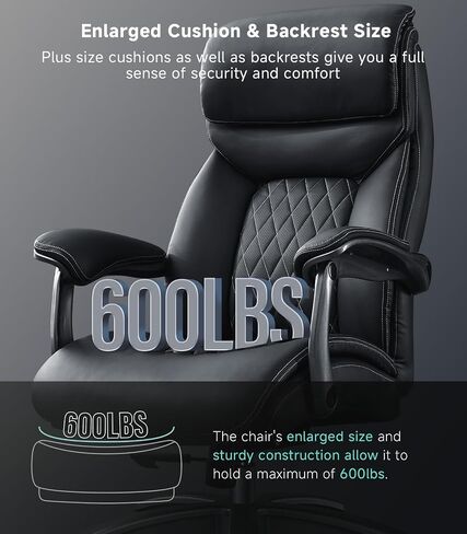 Big and Tall Office Chair with Wide Area Armrest, 600LBS PU Leather Executive Chair, Adjustable Lumbar Support 3'' Double Space Wheel, Managerial Home Desk Heavy Duty Office Chair (Black-A) in Kuwait
