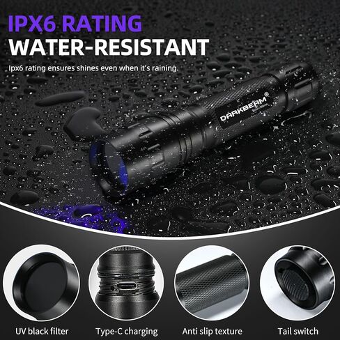 DARKBEAM UV Flashlight 365 nm Light Blacklight, Mini Powerful Wood’s Lamp USB-C Rechargeable, LED 10W Ultraviolet Flashlights Pocket Pet Urine Detector for Mineral, Uranium Glass, Resin Curing in Kuwait