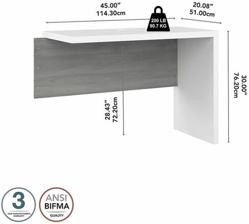 Pemberly Row 42W Desk Return/Bridge in Gray Sand - Engineered Wood in Kuwait