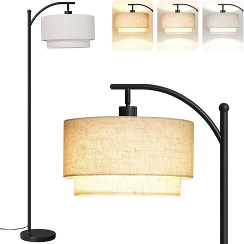 SUNMORY Floor Lamps for Living Room with 12W LED Bulb, Arc Floor Lamp with 3 Color Temperatures, Farmhouse Floor Lamps with Adjustable Rattan & Fabric Shades, Boho Standing Lamp for Bedroom, Corner in Kuwait