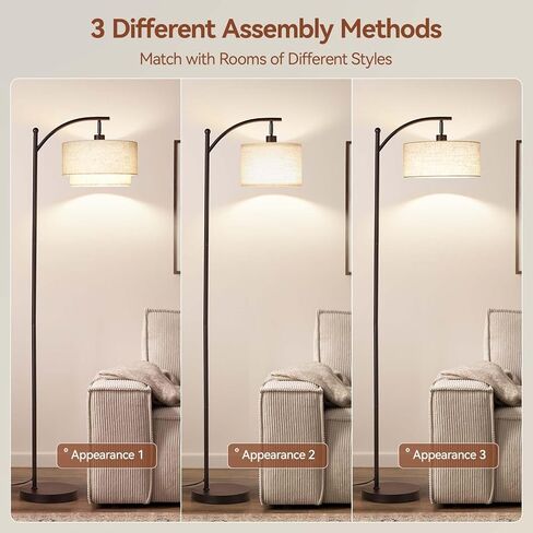 SUNMORY Floor Lamps for Living Room with 12W LED Bulb, Arc Floor Lamp with 3 Color Temperatures, Farmhouse Floor Lamps with Adjustable Rattan & Fabric Shades, Boho Standing Lamp for Bedroom, Corner in Kuwait