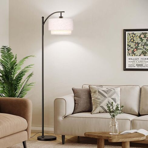 SUNMORY Floor Lamps for Living Room with 12W LED Bulb, Arc Floor Lamp with 3 Color Temperatures, Farmhouse Floor Lamps with Adjustable Rattan & Fabric Shades, Boho Standing Lamp for Bedroom, Corner in Kuwait