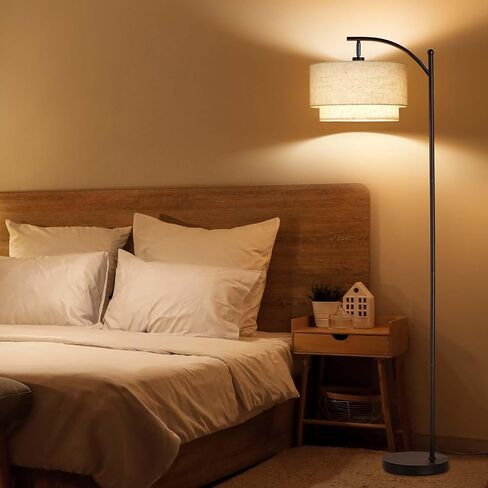 SUNMORY Floor Lamps for Living Room with 12W LED Bulb, Arc Floor Lamp with 3 Color Temperatures, Farmhouse Floor Lamps with Adjustable Rattan & Fabric Shades, Boho Standing Lamp for Bedroom, Corner in Kuwait