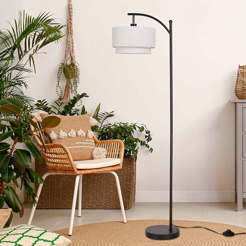 SUNMORY Floor Lamps for Living Room with 12W LED Bulb, Arc Floor Lamp with 3 Color Temperatures, Farmhouse Floor Lamps with Adjustable Rattan & Fabric Shades, Boho Standing Lamp for Bedroom, Corner in Kuwait