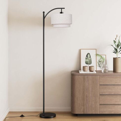 SUNMORY Floor Lamps for Living Room with 12W LED Bulb, Arc Floor Lamp with 3 Color Temperatures, Farmhouse Floor Lamps with Adjustable Rattan & Fabric Shades, Boho Standing Lamp for Bedroom, Corner in Kuwait