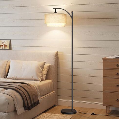 SUNMORY Floor Lamps for Living Room with 12W LED Bulb, Arc Floor Lamp with 3 Color Temperatures, Farmhouse Floor Lamps with Adjustable Rattan & Fabric Shades, Boho Standing Lamp for Bedroom, Corner in Kuwait