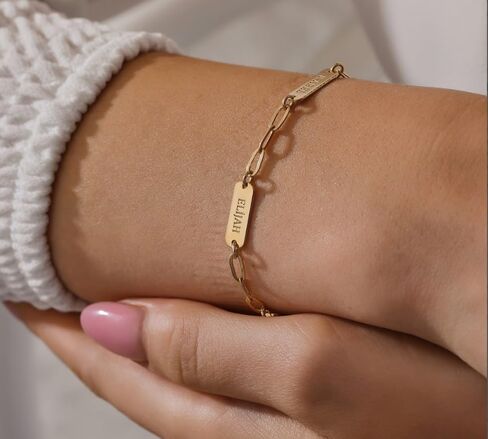 Custom Bracelets for Women Handmade Paperclip Bracelet Mom Jewelry Kids Names 925 Sterling Silver Mothers Day Christmas Unique Birthday Gift for Her Mummy Wife Grandma Girlfriend Daughter Teen Girl in Saudi Arabia