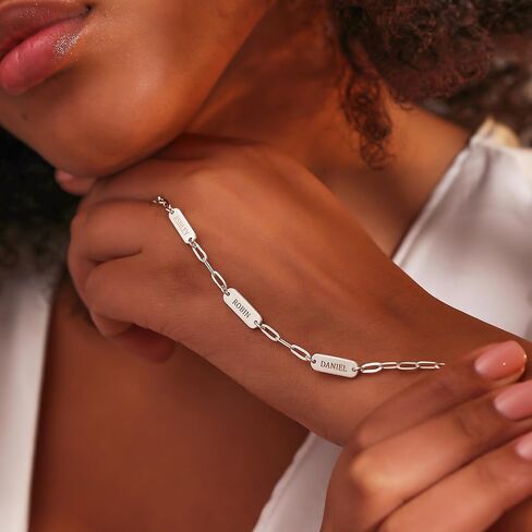 Custom Bracelets for Women Handmade Paperclip Bracelet Mom Jewelry Kids Names 925 Sterling Silver Mothers Day Christmas Unique Birthday Gift for Her Mummy Wife Grandma Girlfriend Daughter Teen Girl in Saudi Arabia