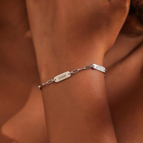 Custom Bracelets for Women Handmade Paperclip Bracelet Mom Jewelry Kids Names 925 Sterling Silver Mothers Day Christmas Unique Birthday Gift for Her Mummy Wife Grandma Girlfriend Daughter Teen Girl in Saudi Arabia