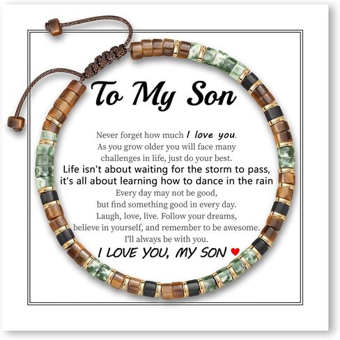 To My Son Bracelet from Dad Mom, Gifts for Son from Dad Mom Tiger Eye Beaded Bracelets for Men Handmade Jasper Stone Bracelets Birthday Graduation Christmas Stocking Stuffers Jewelry in Kuwait