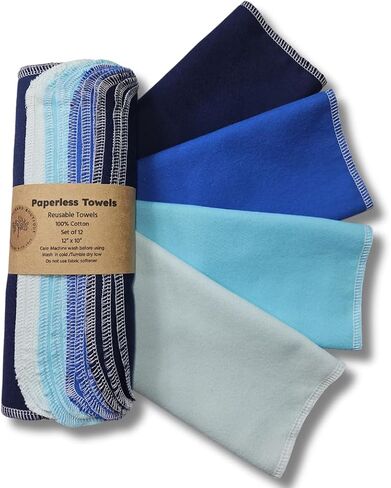 Paperless Towels, 12-12" X 10" Washable Paper Towels, Reusable Paper Towels, 100% Cotton (Blues) in Saudi Arabia
