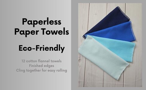 Paperless Towels, 12-12" X 10" Washable Paper Towels, Reusable Paper Towels, 100% Cotton (Blues) in Saudi Arabia