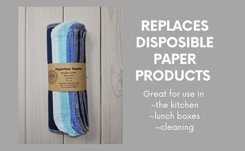 Paperless Towels, 12-12" X 10" Washable Paper Towels, Reusable Paper Towels, 100% Cotton (Blues) in Saudi Arabia