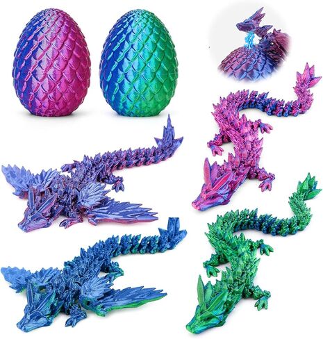 6 PCS Magnetic Dragon Egg Set - 2 بيض تنين مع 4 تنانين من الداخل ، تنينات مفصلية ثلاثية الأبعاد مع أجنحة قابلة للفصل ، والحيوانات المطبوعة ثلاثية الأبعاد ، لعبة تململ Toy للمراهقين والأطفال (الأرجواني+الأزرق) in Kuwait