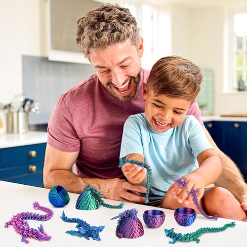 6 PCS Magnetic Dragon Egg Set - 2 بيض تنين مع 4 تنانين من الداخل ، تنينات مفصلية ثلاثية الأبعاد مع أجنحة قابلة للفصل ، والحيوانات المطبوعة ثلاثية الأبعاد ، لعبة تململ Toy للمراهقين والأطفال (الأرجواني+الأزرق) in Kuwait