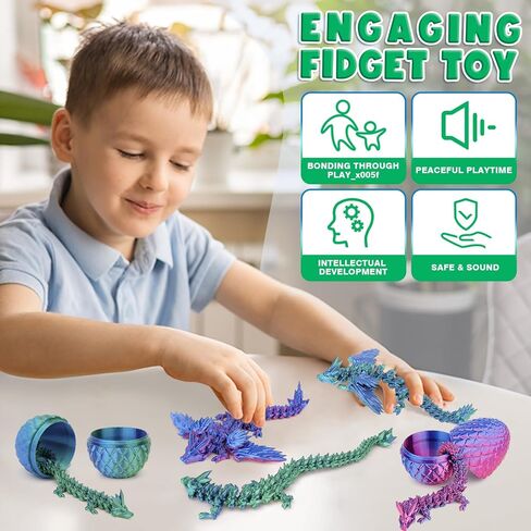 6 PCS Magnetic Dragon Egg Set - 2 بيض تنين مع 4 تنانين من الداخل ، تنينات مفصلية ثلاثية الأبعاد مع أجنحة قابلة للفصل ، والحيوانات المطبوعة ثلاثية الأبعاد ، لعبة تململ Toy للمراهقين والأطفال (الأرجواني+الأزرق) in Kuwait