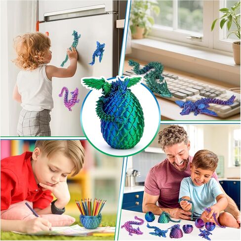 6 PCS Magnetic Dragon Egg Set - 2 بيض تنين مع 4 تنانين من الداخل ، تنينات مفصلية ثلاثية الأبعاد مع أجنحة قابلة للفصل ، والحيوانات المطبوعة ثلاثية الأبعاد ، لعبة تململ Toy للمراهقين والأطفال (الأرجواني+الأزرق) in Kuwait
