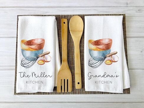 Personalized Kitchen Towel | Custom Tea Towel | Watercolor Utensil Dish Towel | Kitchen Decor | Hand Towel Gift Set | Waffle Weave Dishcloth (Pack of 2 Towels, Design 2) in Saudi Arabia