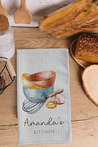 Personalized Kitchen Towel | Custom Tea Towel | Watercolor Utensil Dish Towel | Kitchen Decor | Hand Towel Gift Set | Waffle Weave Dishcloth (Pack of 2 Towels, Design 2) in Saudi Arabia