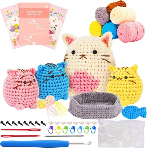 Crochet Kit for Beginners: Make 3 Cute Amigurumi Animals with Easy-to-Follow Video Tutorial, Complete Beginner Crochet Kits for Kids Adults, Creative Christmas Birthday Gift Idea for Women & Girls in Kuwait