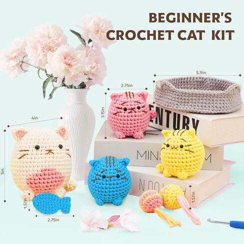 Crochet Kit for Beginners: Make 3 Cute Amigurumi Animals with Easy-to-Follow Video Tutorial, Complete Beginner Crochet Kits for Kids Adults, Creative Christmas Birthday Gift Idea for Women & Girls in Kuwait