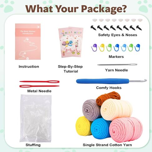 Crochet Kit for Beginners: Make 3 Cute Amigurumi Animals with Easy-to-Follow Video Tutorial, Complete Beginner Crochet Kits for Kids Adults, Creative Christmas Birthday Gift Idea for Women & Girls in Kuwait