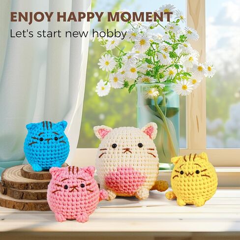 Crochet Kit for Beginners: Make 3 Cute Amigurumi Animals with Easy-to-Follow Video Tutorial, Complete Beginner Crochet Kits for Kids Adults, Creative Christmas Birthday Gift Idea for Women & Girls in Kuwait