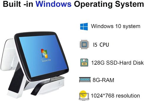 (Ship from USA) POS System,Cash Register for Retail,Includes Touch Screen Cash Register,80MM Thermal Printer,Cash Drawer,Barcode Scanner,Windows 10,POS Software in Saudi Arabia