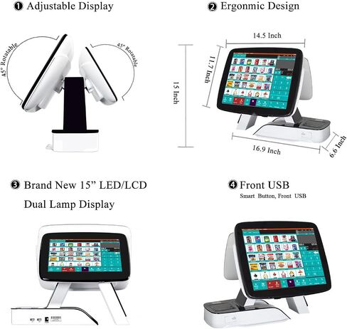 (Ship from USA) POS System,Cash Register for Retail,Includes Touch Screen Cash Register,80MM Thermal Printer,Cash Drawer,Barcode Scanner,Windows 10,POS Software in Saudi Arabia