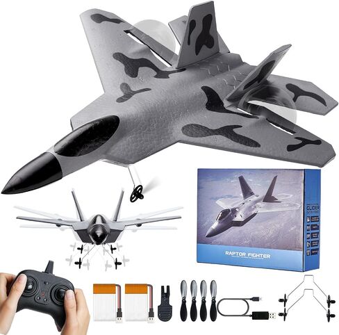 VEVOR RC Plane 2 Channel, Remote Control Airplane 2.4GHZ with 6-Axis Gyro Stabilizer&2 Batteries, F-22 Fighter Aircraft Plane Toy for Adults Kids Beginners Boys Birthday/Xmas Child Gift in Saudi Arabia