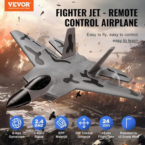 VEVOR RC Plane 2 Channel, Remote Control Airplane 2.4GHZ with 6-Axis Gyro Stabilizer&2 Batteries, F-22 Fighter Aircraft Plane Toy for Adults Kids Beginners Boys Birthday/Xmas Child Gift in Saudi Arabia