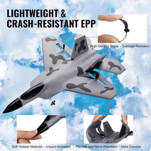 VEVOR RC Plane 2 Channel, Remote Control Airplane 2.4GHZ with 6-Axis Gyro Stabilizer&2 Batteries, F-22 Fighter Aircraft Plane Toy for Adults Kids Beginners Boys Birthday/Xmas Child Gift in Saudi Arabia