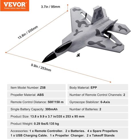 VEVOR RC Plane 2 Channel, Remote Control Airplane 2.4GHZ with 6-Axis Gyro Stabilizer&2 Batteries, F-22 Fighter Aircraft Plane Toy for Adults Kids Beginners Boys Birthday/Xmas Child Gift in Saudi Arabia